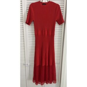 Ann Taylor Red Dress Women Size Medium Short Sleeve Long Fitted